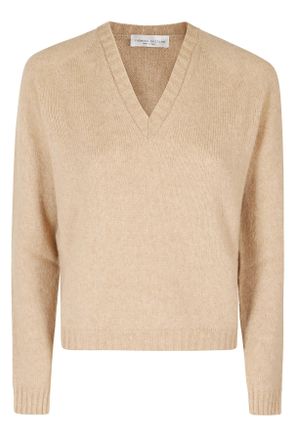 Roberto Collina Camel V-Neck Merino Wool-Blend Sweater