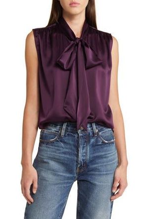 Frame Denim Femme Tie Neck Silk Blouse in Plum at Nordstrom Rack, Size Small