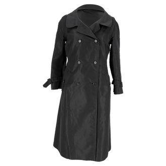 Prada Pre-owned Womens Double-Breasted Trench Coat with Pockets in Black Silk - Size EU 38
