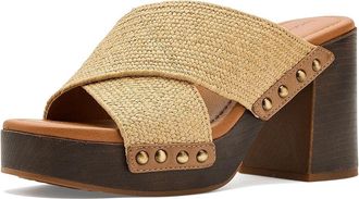 Lucky Brand Casyna Cross Strap Studded Heel Sandals Womens Sandals Dark Natural : 6.5 M, Canvas