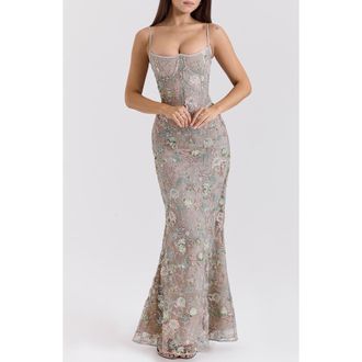 House of CB Naima Embroidered Sequin Mermaid Gown in Silver Lining at Nordstrom, Size X-Small A