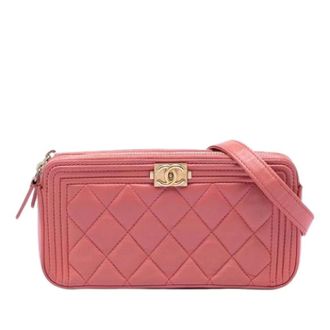 Chanel Pre-owned Cross Body Bags, female, Pink, Size: ONE SIZE Pre-owned Vintage Quilted Caviar Crossbody