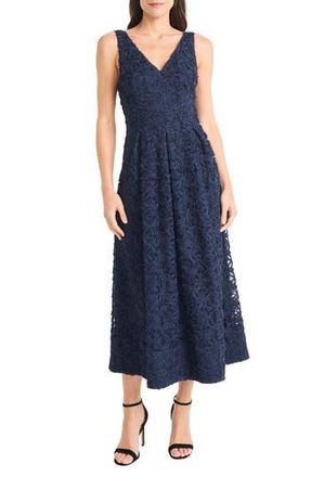 Maggy London Textured Floral Cocktail Midi Dress in Navy at Nordstrom Rack, Size 14