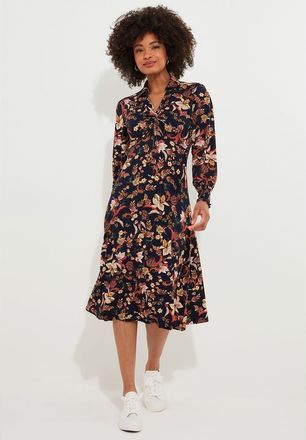 Joe Browns Stretch Knit Knot Front Midi Dress in Navy Botanical at Nordstrom, Size Medium