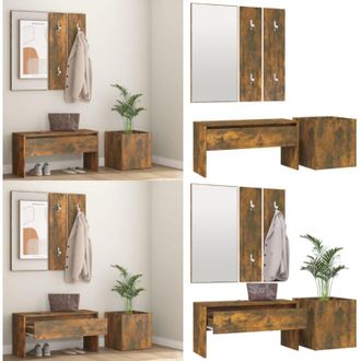 vidaXL Set di Mobili da Corridoio Rovere Fumo in Legno Multistrato - Set di ingresso - Panca da ingresso