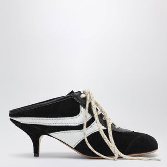 Dries Van Noten Mules 65 aus schwarzem und wei&szlig;em Wildleder und Leder