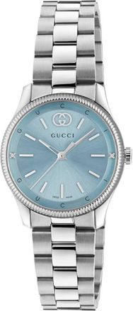Gucci 29 mm roestvrijstalen kast- blauwe wijzerplaat- roestvrijstalen armband- quartz uurwerk - Dames - Horloges - Grijs - ONE Size - Accessoires
