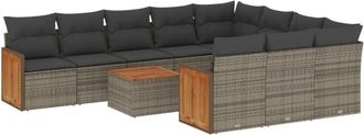 vidaXL Set De Sof&aacute;s De Jard&iacute;n 11 Pzas Y Cojines Rat&aacute;n Sint&eacute;tico Gris Vidaxl