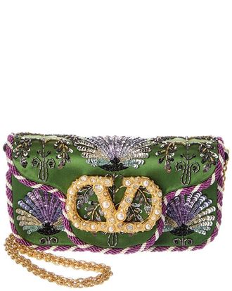 Valentino Vlogo Loco Small Satin & Leather Wallet On Chain
