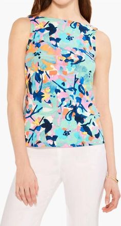 Nic+Zoe Calista Color Field Tank Top In Aqua Multi