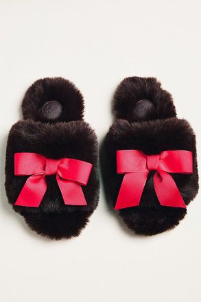 Maeve Faux Fur Open-Toe Bow Slippers