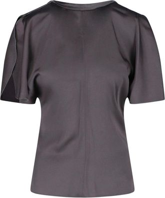 Victoria Beckham Fitted Grey Short-Sleeved Top with V-Neckline