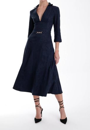 Karina Grimaldi Victoria Suede Midi Dress In Midnight