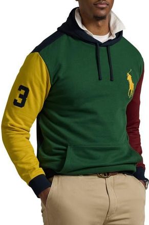 Polo Ralph Lauren Big & Tall Big Pony Colorblocked Fleece Hoodie in Vintage Pine Multi at Nordstrom, Size 3X Big