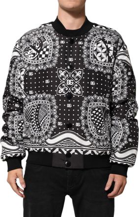 Dolce & Gabbana Black White Bandanaprint Men Bomber Jacket And Polyester Clothing