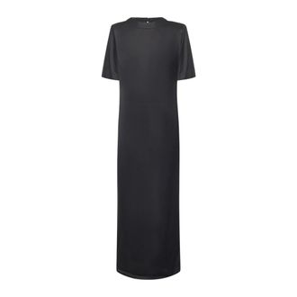Nineminutes Zwarte Satijnen Jurk met Achtersplit - Dames - Casual kleedjes - Zwart - XS - Satijn - Kleedjes