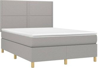 vidaXL Cama Box Spring Colch&oacute;n Y Luces Led Tela Gris Claro 140x190 Cm Vidaxl