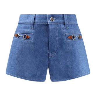 Gucci Pantalones Cortos de Algod&oacute;n con Adornos Frontales Ic&oacute;nicos de Estribo - Shorts - Mujer - Azul - W25