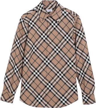 Burberry Shirt met lange mouwen - Dames - Overhemden - Bruin - 4XS - Wol - Overhemden