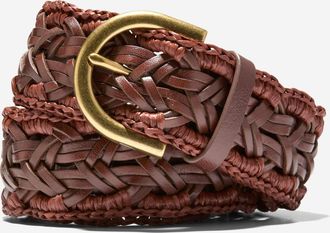 Cole Haan Womens 40MM Raffia Edge Braid Belt - Beige Size Medium