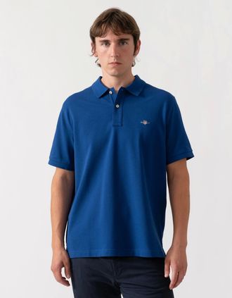 GANT Mens GANT Mens Regular Fit Short Sleeve Shield Logo Pique Polo - 430 Faded Denim - Blue - Size: 42