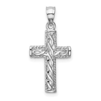 Diamond2Deal 14K White Gold Polished Braided Cross Pendant