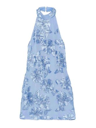 Rotate Short Light Blue Dress With Floral Embroidery