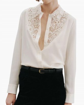 Nili Lotan Zola Lace Silk Shirt In Ivory