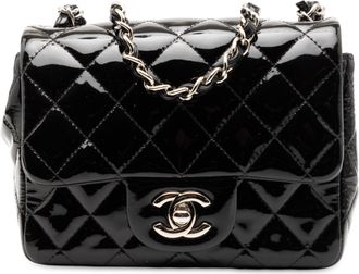 Chanel Pre-owned Womens Mini Square Classic Patent Single Flap - Black Leather - One Size