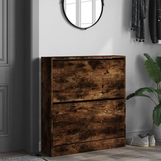 Berkfield Home Shoe Cabinet Smoked Oak 80x21x87.5 cm Engineered Wood in Brown