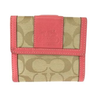Coach Pre-owned Canvas Leather Compact Wallet - Dames - Pre-owned - Roze - Maat: ONE Size Leer