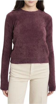 Kaos Ronde hals gebreid met imitatiebont - Dames - Ronde hals truien - Rood - S - Polyester - Truien & Vesten