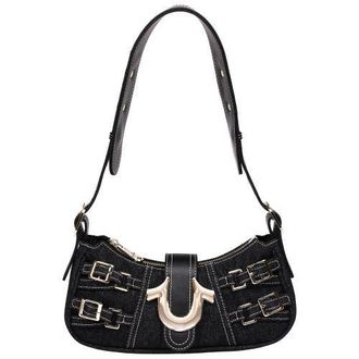 True Religion Multi-Strap Denim Shoulder Bag in Black at Nordstrom