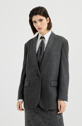 Brunello Cucinelli Cashmere jersey blazer with monili in Anthracite at Nordstrom, Size 42