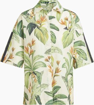 adidas Womens Farm Floral Buddha Collared Short Sleeve Shirt - Cream - Size: 12