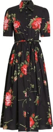 Dolce & Gabbana Rose Bouquet-Print Poplin Shirt Dress Clothing