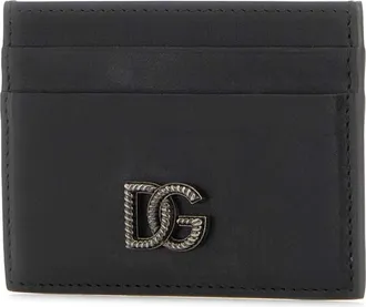 Dolce & Gabbana Mens Logo-Embossed Calfskin Card Case Black Cases
