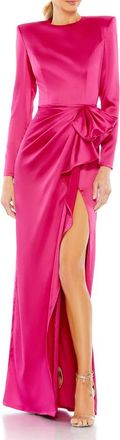 Mac Duggal Long Sleeve Structured Bow Draped Column Gown in Magenta at Nordstrom, Size 10