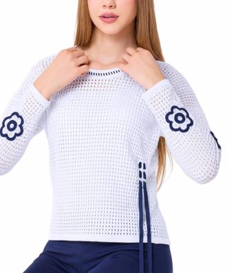 French Kyss Handmade Flower Tie Top In White/navy