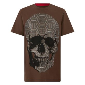 Philipp Plein T-Shirt Girocollo Ss Skull - - Tops - Uomo - Marrone - M