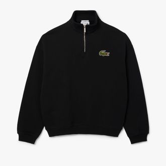 Lacoste Uniseks Zip Neck Sweatshirt met accenten voor volwassenen Loose Fit (Zwart)