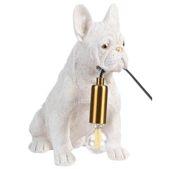 Beliani L&aacute;mpara De Mesa Con Tem&aacute;tica Animal L&aacute;mpara De Noche Con Forma De Bulldog L&aacute;mpara De Lectura Para Dormitorio Blanco Bruno