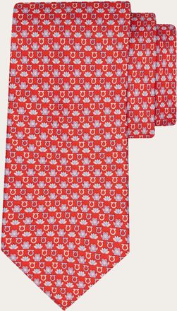 Ferragamo Men Frog print silk tie Red