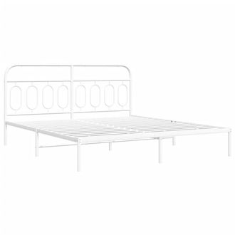 Berkfield Home Metal Bed Frame without Mattress with Headboard White 193x203cm | Size: 193x203 cm