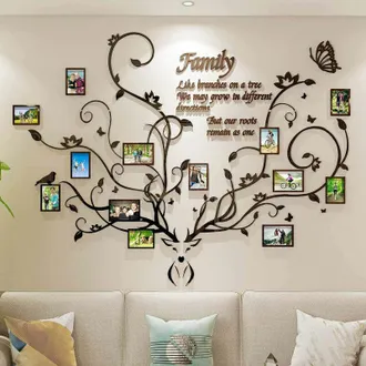 OEM Decorazione Da Parete Con Albero Genealogico Di Corna Di Cervo Per Soggiorno, Collage Di Cornici Portafoto 3d Rimovibili, Adesivi Acrilici Fai Da Te C