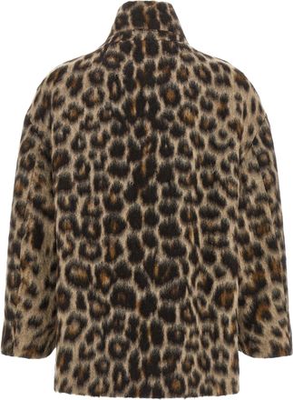 Alberto Biani Leopard-Print Jacquard Wool Blend Coat - Beige