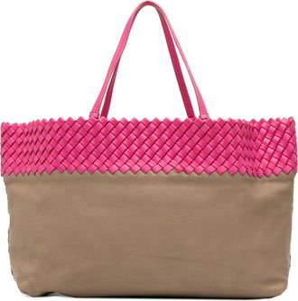 Bottega Veneta Pre-owned Womens Intrecciato Trimmed Bicolor Nappa Tote - Tan Leather - One Size