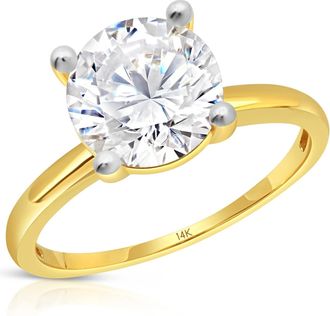 MAX + STONE 14k Yellow or White Gold 3 Carat Cubic Zirconia Solitaire Engagement Ring