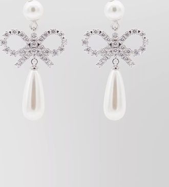 Self Portrait bow drop earrings with pearl and crystal
