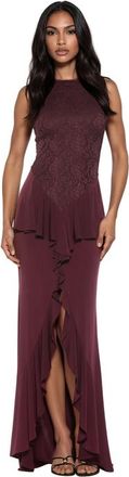 Alexia Admor Perrin Boatneck Ruffle Gown in Burgundy at Nordstrom, Size X-Large